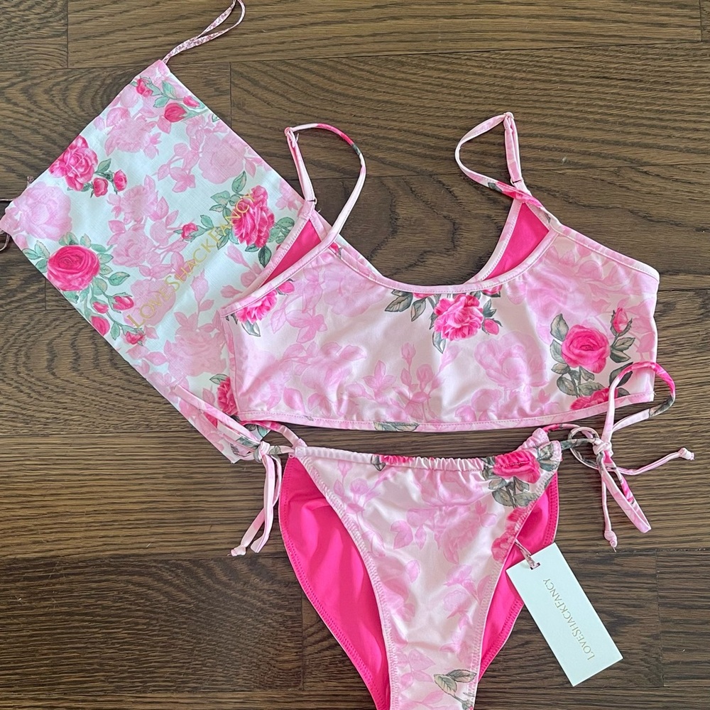 LoveShackFancy Miyo Bikini Set in Pink Ivy